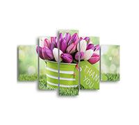 Homemania Tableau Fleurs - 5 Pièces - Nature - par Salon, Pièce - Multicouleur en MDF, 95 X 0,3 X 60cm - HM205MDF091