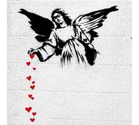 Homemania Tableau Inspirations des Auteurs Banksy Ange - Décoration Art Home - Mur - Imprimé, Numérique, Dessin - Cadre - Multicolore, Bois, Coton 60 X 60 X 3