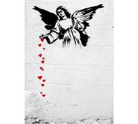 Homemania Tableau Inspirations des Auteurs Banksy Ange - Décoration Art Home - Mur - Imprimé, Numérique, Dessin - Cadre - Multicolore, Bois, Coton 70 X 100 X 3
