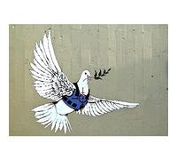 Homemania Tableau Inspirations des Auteurs Banksy Dove - Décoration Art Home - Mur - Imprimé, Numérique, Dessin - Cadre - Multicolore, Bois, Coton 50 X 70 X 3