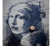 Homemania Tableau Inspirations des Auteurs Banksy la Jeune Fille avec la Boucle d'oreille en Perle - Décoration Art Home - Mur - Imprimé, Numérique, Dessin - Cadre - Multicolore, Bois, Coton 60X60X3