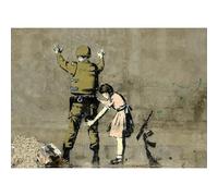 Homemania Tableau Inspirations des Auteurs Banksy Policier et Fille - Décoration Art Home - Mur - Imprimé, Numérique, Dessin - Cadre - Multicolore, Bois, Coton 70 X 50 X 3