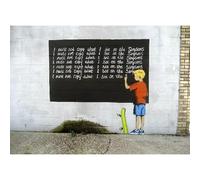 Homemania Tableau Inspirations des Auteurs Banksy Tableau Noir - Décoration Art Home - Mur - Imprimé, Numérique, Dessin - Cadre - Multicolore, Bois, Coton 70 X 50 X 3