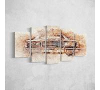 Homemania Tableau Machine - 5 Pièces - Villes et Paysages - par Salon, Pièce - Multicouleur en Polyester, Bois, 100 X 3 X 60cm - HM205PKNV-32