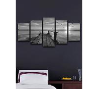 Homemania Tableau Noir et Blanc - Quai - Paysage - pour Salon, Chambre - Blanc, Noir en Polyester, Bois, 100 X 2 X 60cm