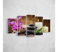 Homemania Tableau Stones - 5 Pièces - Zen - pour le Salon, la Chambre - Multicouleur en Polyester, Bois, 100 X 3 X 60cm