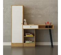 Homemania Tuna-avec Armoire Intégrée, Étagère, Porte-Stylos-pour Bureau, Studio, Chambre-Chêne, Blanc, Noir en Bois, Métal, 100 x 60 x 140cm, Penneau de Particules FLY171022