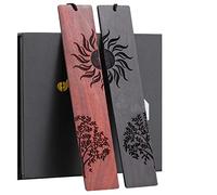 Homemars Lot de 2 marque-pages en bois naturel sculpté à la main Motif arbre soleil d'arbre Marque-pages pour homme et femme Cadeau de Saint-Valentin ou Noël