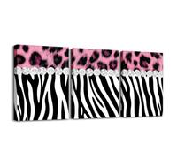 Homemissing 3 pièces Impression sur Toile Glam Gépard Zebra | Tableau Decoration Murale Crystal Border Imprimer Peintures sur Toile Décoration Murale Tableau Affiche pour Salon Chambre