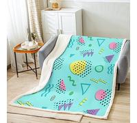 Homemissing 80s 90s Memphis Peluche Couverture Memphis Géométrique Sherpa Couverture Plaid Retro Fashion Style Laine Couverture 130x150cm Coloré Résumé Couverture pour Lit Canapé