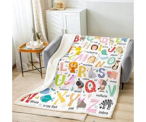 Homemissing ABC Alphabet Peluche Couverture Cartoon Animaux Laine Couverture 228x228cm Cute Éducatif Apprendre Tool Sherpa Apprendre Éducatif Soft pour Lit Canapé