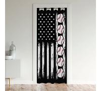Homemissing Américains Drapeau Rideau de Porte 132x203cm Lignes de Diagramme à Barres Baseball Sports Jeux Rideau Occultant Rideaux Baseball Jeux Noir Blanc Rouge Rideaux Exterieur d'entrée