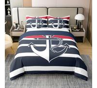 Homemissing Anchor Imprimer Housse de Couette 220x240cm 100% Coton pour Garçons Filles Les à thème Parure de Lit Océan Chambre Décoration Navigation Ensemble de Literie Bleu Noir