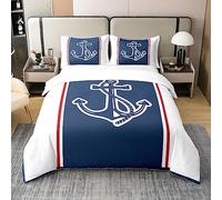 Homemissing Ancre Impression Literie Set thème Nautique 100% Coton Housse de Couette 140x200cm Femmes Marine Parure de Lit expédition Marine Ensemble de lit Chambre décoration Ensemble de Literie Zip