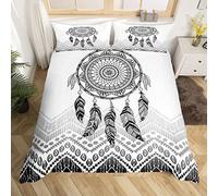 Homemissing Attrapeur De Rêves Parure De Lit Mandala Fleurs Housse Couette Bohême Géométrique 140 X 200 Cm Blanc Noir pour Enfants Femmes Adultes-Moderne avec Plume