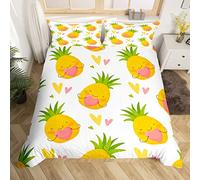 Homemissing Autotoon Ananas Sets de Housse de Couette Mignon Fruit Exotique Parure de Lit 140x200cm Fresh Ananas Ultra Doux Housse de Couette Set Kawaii Heart Fruit Parure Housse de Couette