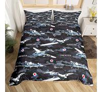 Homemissing Avion Parure de Lit 140x200cm Armée Camouflage Parure Housse de Couette Décoratif Hélicoptère Volant Avion Housse de Couette Ados Coloré Camo Thème Militaire 2Pcs