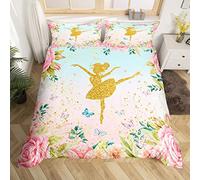 Homemissing Ballet Parure de Lit 140x200cm Rose Fleuri Ballet Danse Sets de Housse de Couette Élégant Danser Décor Housse de Couette Rêveur Girly Décor Parure Housse de Couette