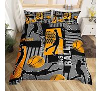 Homemissing Basketball Parure Housse de Couette Sports Parure de Lit 200x200cm 3D Ball Géométrie Stitching Style Housse de Couette pour Enfants Garçons Filles Microfibre Jaune Gris Room Decor
