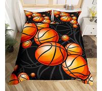 Homemissing Basketball Print Parure Housse de Couette 3D Ball Pattern Parure de Lit 140x200cm Sports Orange Housse de Couette for Children Kids Boys Girls Microfiber Competitive Games Room Decor