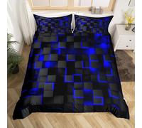 Homemissing Bleu Et Noir Sets de Housse de Couette Lumière Géométrique Parure de Lit 220x240cm pour Enfants Garçon Fille Géométrie Decor Housse de Couette Moderne Style Parure Housse de Couette