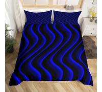 Homemissing Bleu Noir Sets de Housse de Couette Géométrique Géométrie Parure de Lit 140x200cm Moderne Lignes ondulées Housse de Couette Parure Housse de Couette Chambre décoration(Pas de Consolation)