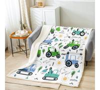 Homemissing Bleu Vert Tracteurs Sherpa Couverture Cartoon Tracteurs agricoles Peluche Couverture Camion mécanique Laine Couverture 100x130cm Voitures Bus Imprimer Couverture Durable