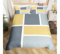 Homemissing Bloc de Couleur Housse de Couette Jaune Gris Parure de Lit 200x200cm Géométrique Moderne Parure Housse de Couette Géométrie Sets de Housse de Couette 3 pièces avec 2 taies d'oreiller