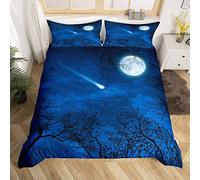Homemissing Blue Galaxy Housse de Couette Starry Sky Parure de Lit 140x200cm Star Moon Parure Housse de Couette Room Decor Branches d'arbres légères avec 1 taie d'oreiller