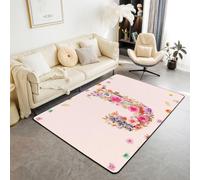 Homemissing Blumenmuster Tapis 150x200cm | Anfangsbuchstabe Lettre J Tapis pour salon Cottagecore Tapis moderne Antidérapant Pour salon chambre