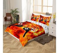Homemissing Boys Gamer Parure Housse de Couette Contrôleur de Jeu Vidéo Parure de Lit 240x260cm Système Solaire Housse de Couette pour Enfants Fire Planet Gamepad Orange Room Decor Réversible