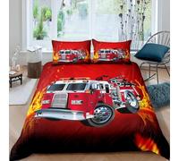 Homemissing Camion de Pompier Parure de Lit Enfants Pompiers véhicule de Voiture Ensemble de Literie pour Garçons Filles Adolescents décor Moteur de Pompiers modèle Housse de Couette 200x200cm Rouge