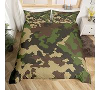 Homemissing Camouflage Parure de Lit 140x200cm Camouflageuflage Housse de Couette Camouflageuflage Sets de Housse de Couette Vert Military Style Le recueil Literie 2 pièces Parure Housse de Couette