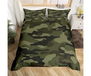 Homemissing Camouflageuflage Parure de Lit 140x200cm Camouflage Housse de Couette Camouflageuflage Sets de Housse de Couette Military Style Vert Le recueil Literie 2 pièces Parure Housse de Couette