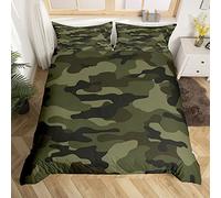 Homemissing Camouflageuflage Parure de Lit 200x200cm Camouflage Housse de Couette Camouflageuflage Sets de Housse de Couette Military Style Vert Le recueil Literie 3 pièces Parure Housse de Couette