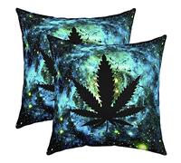 Homemissing Cannabis Leaf Taies d'oreiller 55x55cm Soft Canna euilles Taie Oreiller Housse de Coussin pour Canapé Chambre Voitures Réversible Galaxie Vert Décor Lot De 2 Housse Coussin