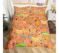 Homemissing Capybara Parure de Lit 140x200cm Enfants Cadeaux Capybara Amants Sets de Housse de Couette Capybara Animaux Amants Housse de Couette Orange Modèle Brun Décor Parure Housse de Couette