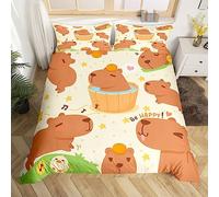 Homemissing Cartoon Capybara Parure De Lit 200x200cm Brun Capybara Sets De Housse Couette Intéressant Mignon Housse Couette Floral Capybaras Parure Durable