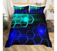 Homemissing Cellulaire Parure de Lit 140x200cm pour Enfants Garçon Fille Géométriqueal Housse de Couette Ruche Lumière Bleu Et Bleu Ombre Parure Housse de Couette