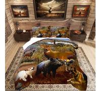 Homemissing Cerf Faune Parure de Lit 220x240cm Thème Chasse Housse de Couette Antlers Chien Cochon Motif Sets de Housse de Couette Animaux Sauvages Imprimer Parure Housse de Couette3 pièces