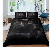 Homemissing Chat Parure de Lit Pet Cat Pattern Literie Set Enfants Mignon Chaton Couette Garçons Filles léger Microfibre mystérieux Chat Noir Housse de Couette 220x240cm décoration 3 pièces