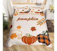 Homemissing Citrouille L'automne Tomber Érable Feuilles Housse de Couette Citrouille Lantern Parure de Lit 140x200cm L'automne Harvest Parure Housse de Couette Ultra Doux