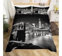Homemissing Cityscape Housse de Couette 140x200cm Vue de Nuit Pont Moderne Parure de Lit pour Enfants Garçons Filles Haut bâtiment décor Literie Respirant Doux Microfibre Chambre à Coucher décor