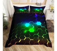 Homemissing Colorée Nid d'abeille Parure de Lit 200x200cm Géométrie Hexagon Sets de Housse de Couette Abeillehive Hexagon Housse de Couette Géométriqueal Parure Housse de Couette Simplistic 3 pièces