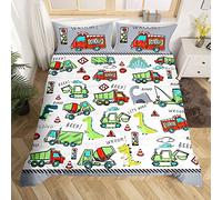 Homemissing Construction Parure de Lit 220x240cm Ensembles Dinosaures Housse Couette Équipement Dessin Animé Décoratif Camions Dino Machines Mignonnes Voiture Gris, Multicolore 1a