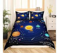 Homemissing Cosmos Housse de Couette Garçons Universe Planet Parure de Lit 200x200cm pour Enfants Garçons Filles Galaxie Sets de Housse de Couette Planet avec 2 taies d'oreiller