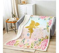 Homemissing Couverture De Laine De Renard Bande Dessinée-Lit Canapé Rose Fleur Sherpa Kawaii Animal Peluche Planche en Bois 75x100cm