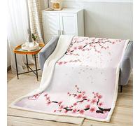 Homemissing Couverture polaire à motif de fleurs de cerisier pour fille, couverture sherpa à pétales de fleurs rose pâle pour enfants, filles, femmes, couverture pelucheuse à motif floral aquarelle