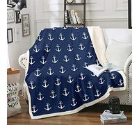 Homemissing Couverture polaire douce à imprimé ancre nautique pour enfants et adultes - Bleu marine - 152,4 x 200,7 cm
