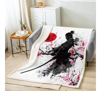 Homemissing Couverture polaire samouraï japonaise de 101,6 x 127 cm pour enfants - Couverture en peluche pour garçons et filles - Motif soleil rouge, décoration d'intérieur - Couverture sherpa Fuji